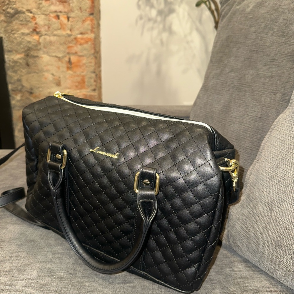 Black Quilted Crossbody Bag with Gold Hardware